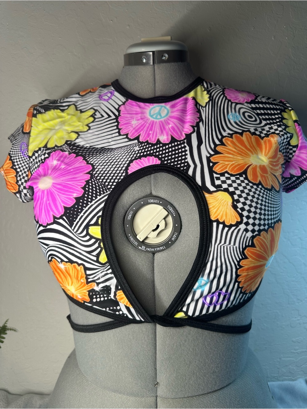 Floral Cutout Crop Top with Pink, Orange & Yellow Flowers